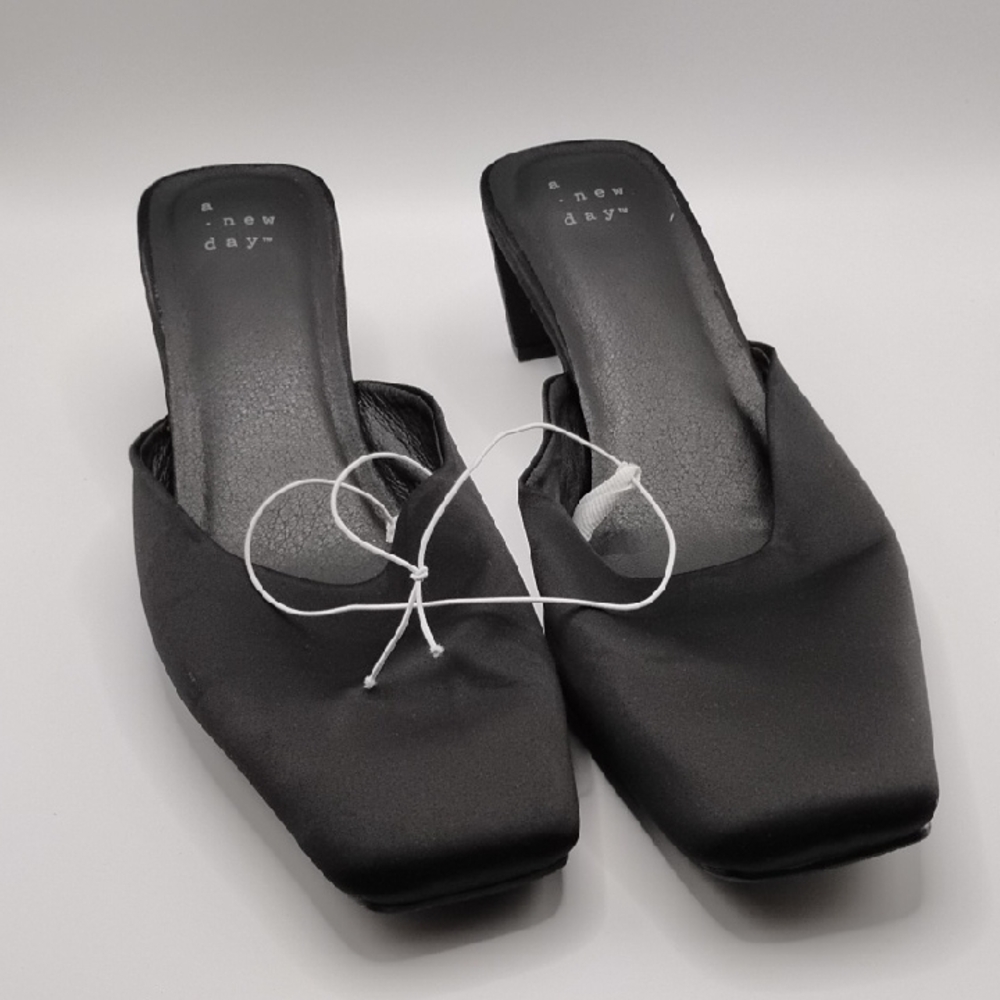 A New Day Black Satin Mules
